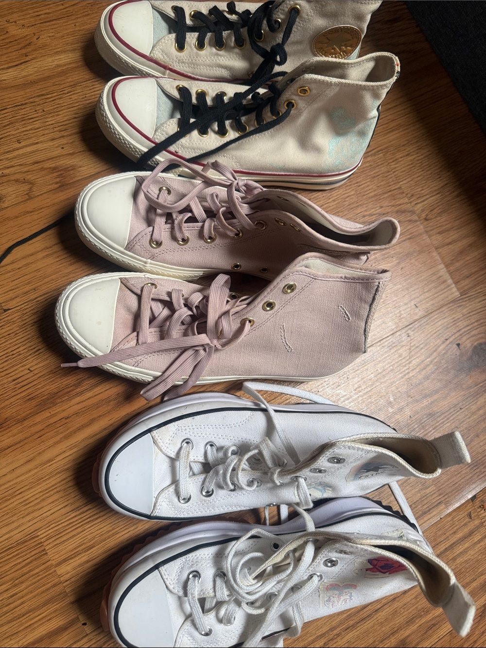 Converse Women’s Pink and White High-Top Canvas Sneakers lot of 3 pair